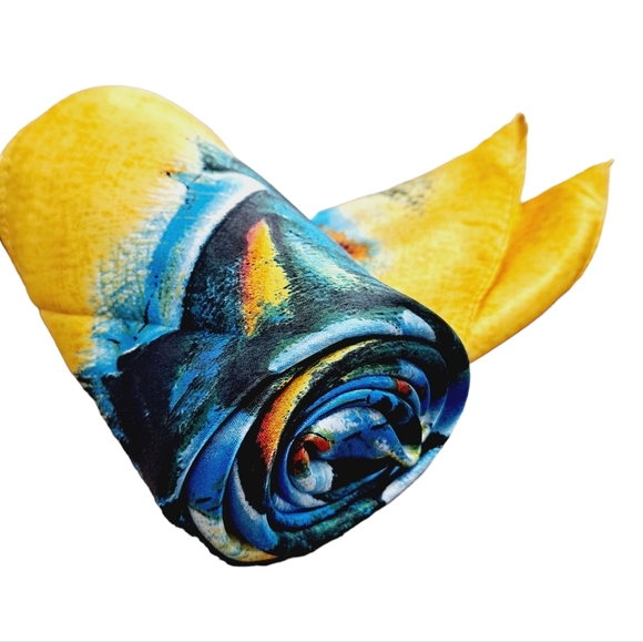 💖 2/$30 Boho blue yellow Floral square satin hair head & neck scarf - Picture 10 of 12